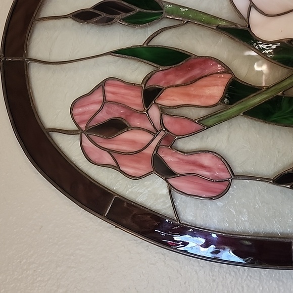 Vintage Stained Glass Wall Hanging Iris 16 W X 22 - Picture 2 of 6